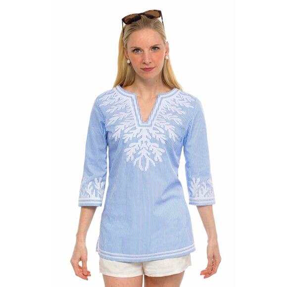 Gretchen Scott Embroidered Pinstripe Tunic - The Reef Sz L - Picture 1 of 9